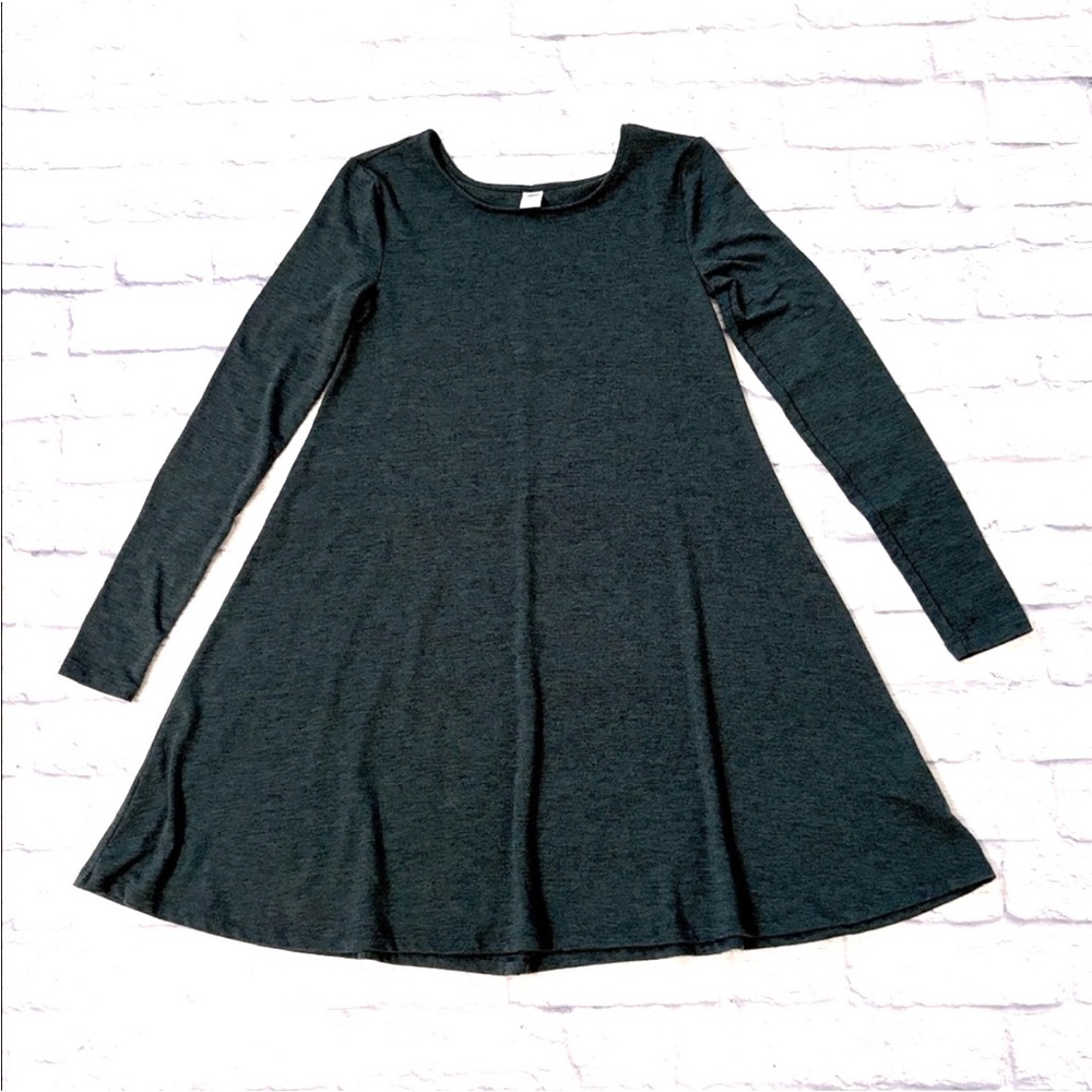 Old Navy Long Sleeve Textured Knit Swing Tee Shirt Dress Dark Green Size XS